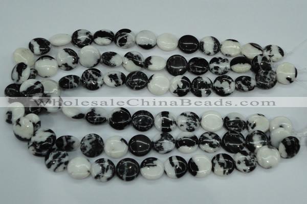 CBW144 15.5 inches 15mm flat round black & white jasper beads