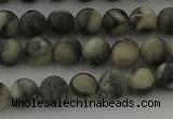 CBW161 15.5 inches 6mm round matte black fossil jasper beads