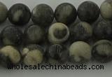 CBW162 15.5 inches 8mm round matte black fossil jasper beads