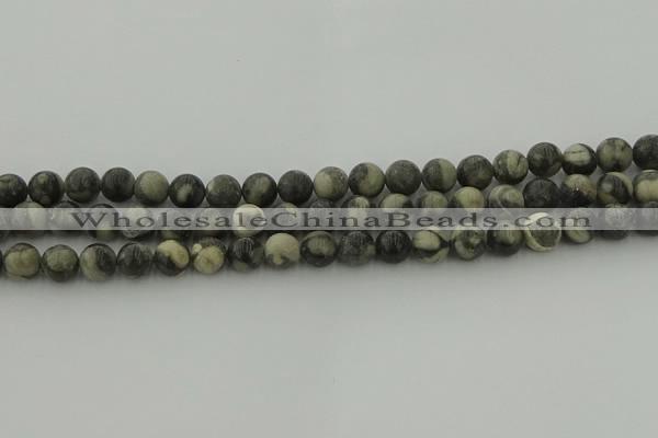 CBW162 15.5 inches 8mm round matte black fossil jasper beads