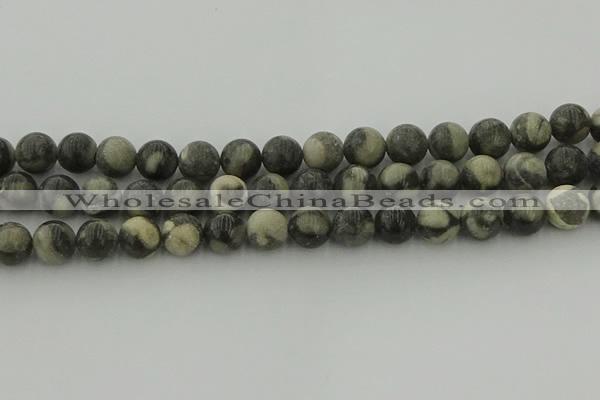 CBW164 15.5 inches 12mm round matte black fossil jasper beads