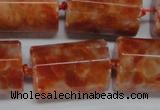 CCA471 15.5 inches 15*22mm faceted tube orange calcite gemstone beads