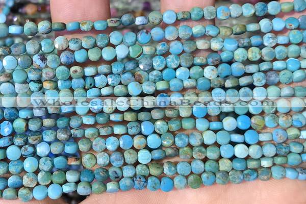 CCB1051 15 inches 4mm faceted coin turquoise beads