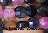 CCB1055 15 inches 4mm faceted coin tourmaline beads