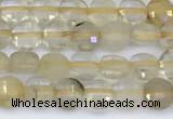 CCB1162 15 inches 4mm faceted coin golden rutilated beads