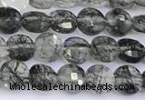 CCB1172 15 inches 4mm faceted coin black rutilated quartz beads