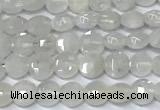 CCB1366 15 inches 4mm faceted coin white moonstone beads