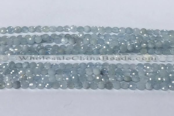 CCB1368 15 inches 4mm faceted coin aquamarine beads