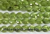 CCB1378 15 inches 4mm faceted coin peridot beads