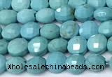 CCB1386 15 inches 4mm faceted coin turquoise beads