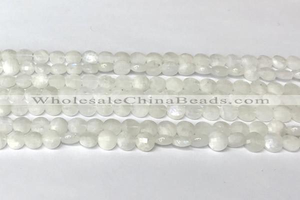 CCB1400 15 inches 6mm faceted coin white moonstone beads