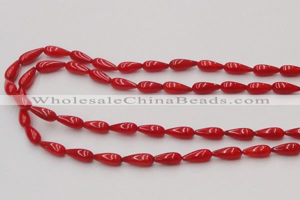 CCB141 15.5 inches 5*11mm teardrop red coral beads wholesale