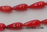 CCB142 15.5 inches 5*12mm teardrop red coral beads wholesale