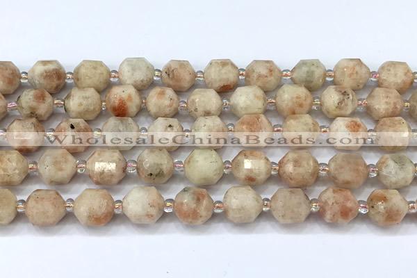 CCB1463 15 inches 9mm - 10mm faceted sunstone beads