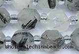 CCB1500 15 inches 7mm - 8mm faceted black rutilated quartz beads