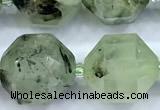 CCB1535 15 inches 11mm - 12mm faceted green rutilated quartz beads