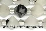 CCB1601 15 inches 10mm faceted black rutilated quartz beads