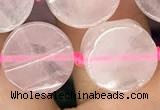 CCB501 15.5 inches 14mm coin rose quartz beads wholesale