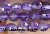 CCB531 15.5 inches 4mm faceted coin amethyst gemstone beads