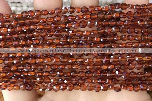 CCB536 15.5 inches 4mm faceted coin orange garnet beads wholesale