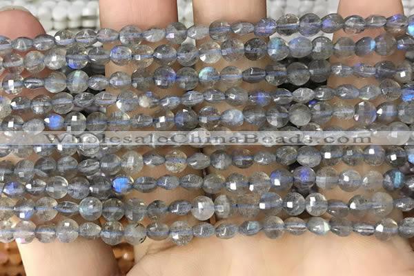 CCB540 15.5 inches 4mm faceted coin labradorite gemstone beads