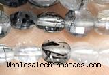 CCB609 15.5 inches 6mm faceted coin black rutilated quartz beads