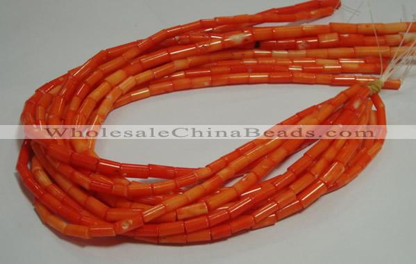 CCB83 15.5 inches 5*10mm column orange coral beads Wholesale