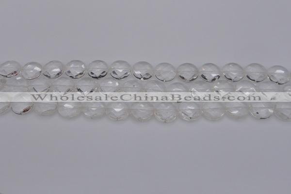 CCC503 15.5 inches 10mm faceted coin natural white crystal beads