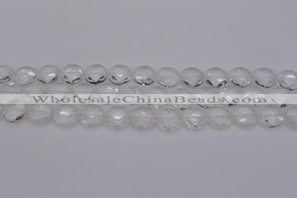 CCC504 15.5 inches 12mm faceted coin natural white crystal beads