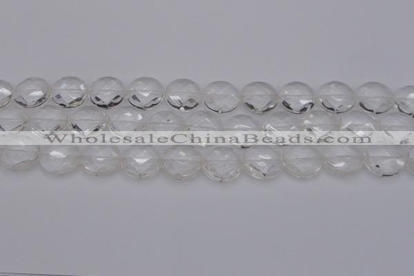 CCC507 15.5 inches 18mm faceted coin natural white crystal beads