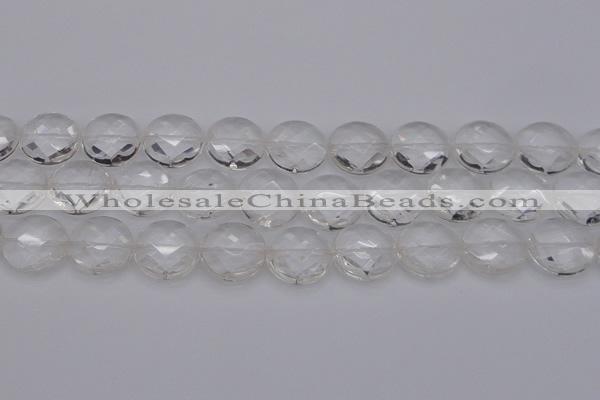 CCC509 15.5 inches 22mm faceted coin natural white crystal beads