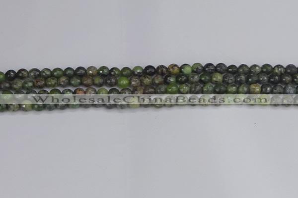 CCJ420 15.5 inches 4mm faceted round dendritic green jade beads