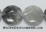 CCQ138 15.5 inches 25mm faceted coin cloudy quartz beads wholesale