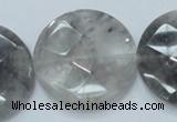 CCQ140 15.5 inches 35mm faceted coin cloudy quartz beads wholesale