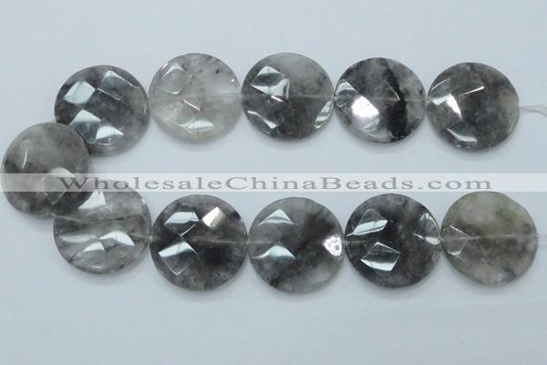 CCQ140 15.5 inches 35mm faceted coin cloudy quartz beads wholesale