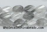 CCQ163 15.5 inches 10*14mm twisted & faceted oval cloudy quartz beads