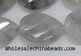 CCQ173 22*30mm twisted & faceted flat teardrop cloudy quartz beads