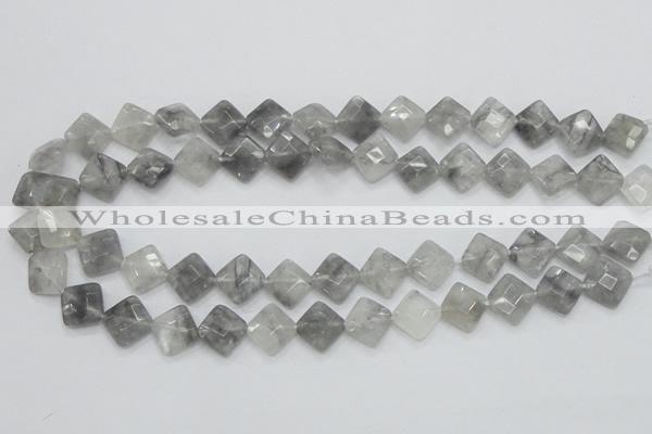 CCQ209 15.5 inches 12*12mm faceted diamond cloudy quartz beads