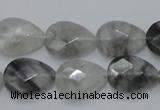 CCQ213 15.5 inches 13*18mm faceted flat teardrop cloudy quartz beads