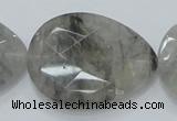 CCQ215 15.5 inches 30*40mm faceted flat teardrop cloudy quartz beads