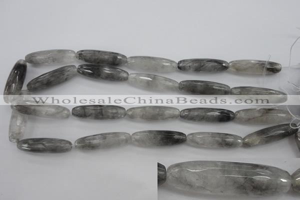 CCQ293 15.5 inches 10*35mm faceted rice cloudy quartz beads