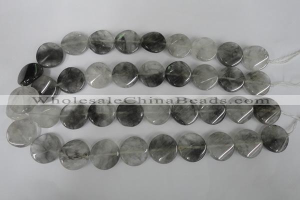 CCQ450 15.5 inches 20mm twisted coin cloudy quartz beads wholesale