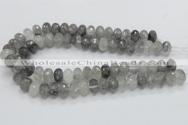 CCQ78 15.5 inches 10*16mm faceted rondelle cloudy quartz beads wholesale