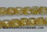 CCR15 15.5 inches 10*10mm faceted square natural citrine gemstone beads