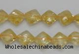 CCR16 15.5 inches 10*10mm faceted diamond natural citrine gemstone beads