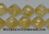 CCR17 15.5 inches 12*12mm faceted diamond natural citrine gemstone beads