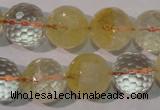 CCR206 15.5 inches 15mm faceted round natural citrine gemstone beads