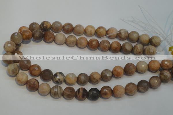 CCS314 15.5 inches 14mm faceted round natural sunstone beads