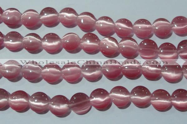 CCT545 15 inches 12mm flat round cats eye beads wholesale