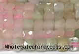 CCU1008 15 inches 4mm faceted cube morganite beads